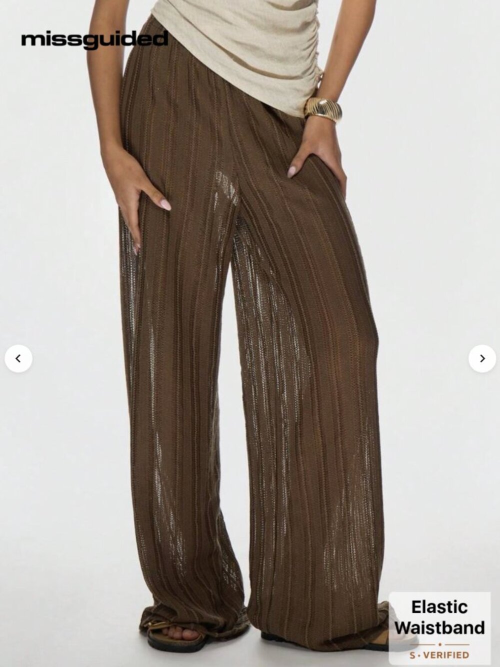 MISSGUIDED Luxury Crochet Wide Leg Palazzo Resort Pants, Beach Cover Up Trousers